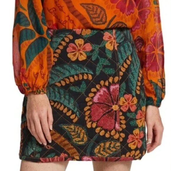 NWOT FARM Rio Flowerdoscopic Quilted Canvas Multi Mini Skirt S $226 - Picture 1 of 14